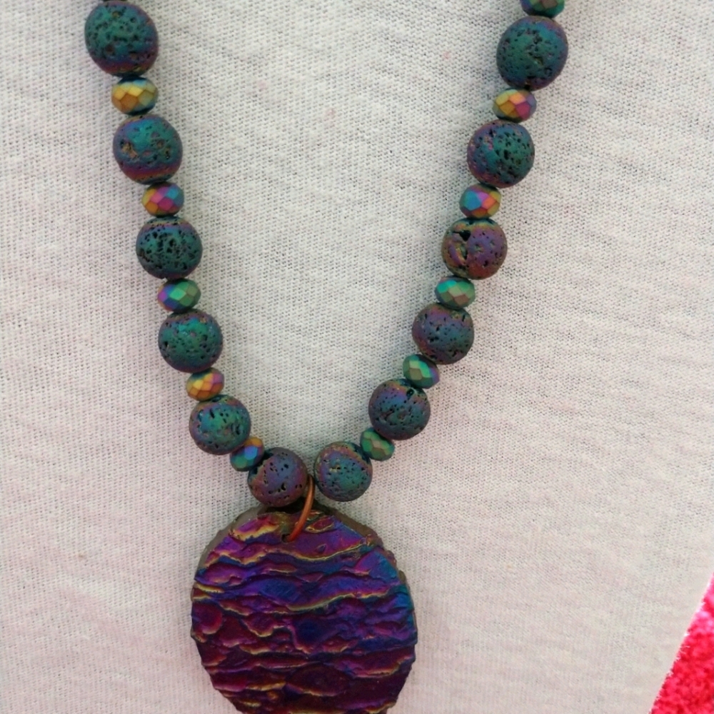 Hand Crafted Titanium Quartz Necklace And Earrings Set